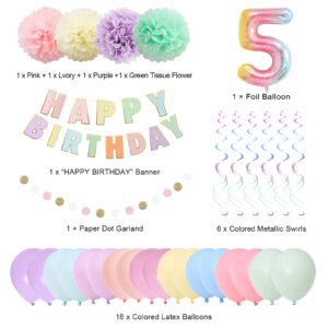 BRT Bearingshui 5th Birthday Decorations for Girls Boys, 40 Inch Rainbow Gradient Number 5 Balloon, 5th Birthday Balloon, Happy Birthday Banner, Children’s 5th Birthday Party Supplies for Kids