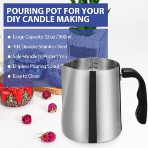 SAEUYVB 32oz Stainless Steel Wax Melting Pot with Heat-Resistant Handle and Dripless Pouring Spout for Candle Making