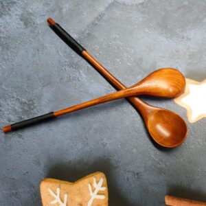 Handmade Wooden Long Handle Coffee Spoon Stirrer with Cable Tie, Retro Honey Jar Spoons Teaspoon Tea Stirring Spoon (2 Pack)