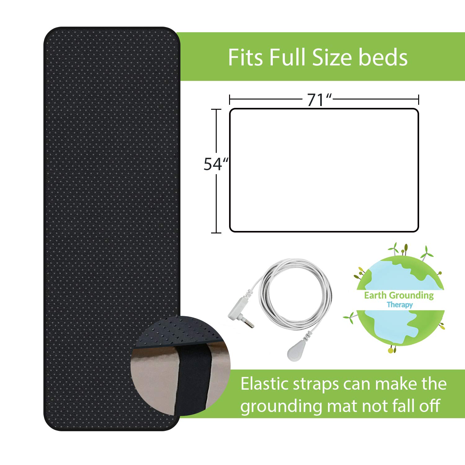 Grounding Mat, Grounding Sleep Mat Grounding Mat for Bed, 100% Conductive Carbon Leatherette Therapy mat with Cord, Grounding Sleep Mat for Earth Relieve Pain (54-71 inch)