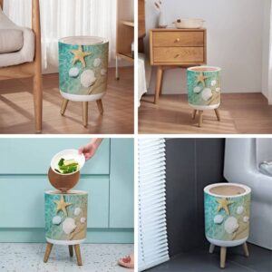 LGCZNWDFHTZ Small Trash Can with Lid for Bathroom Kitchen Office Diaper Starfish Seashell Summer Beach sea Water Summer Summer time Bedroom Garbage Trash Bin Dog Proof Waste Basket Cute Decorative