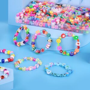 1000PCS Polymer Clay Beads Bracelet Making kit, 24 Style Cute Fun Beads Fruit Flower Animal Cake Butterfly Heart Beads Charms for Jewelry Necklace Earring Making DIY Accessories for Women Girls