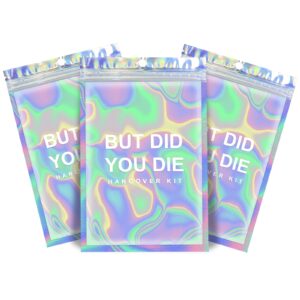 fcuadro hangover kit bags 20pcs did you die holographic hang over recovery bags bachelorette party supplies gift bags for bach party favors 5x7" (did you die)