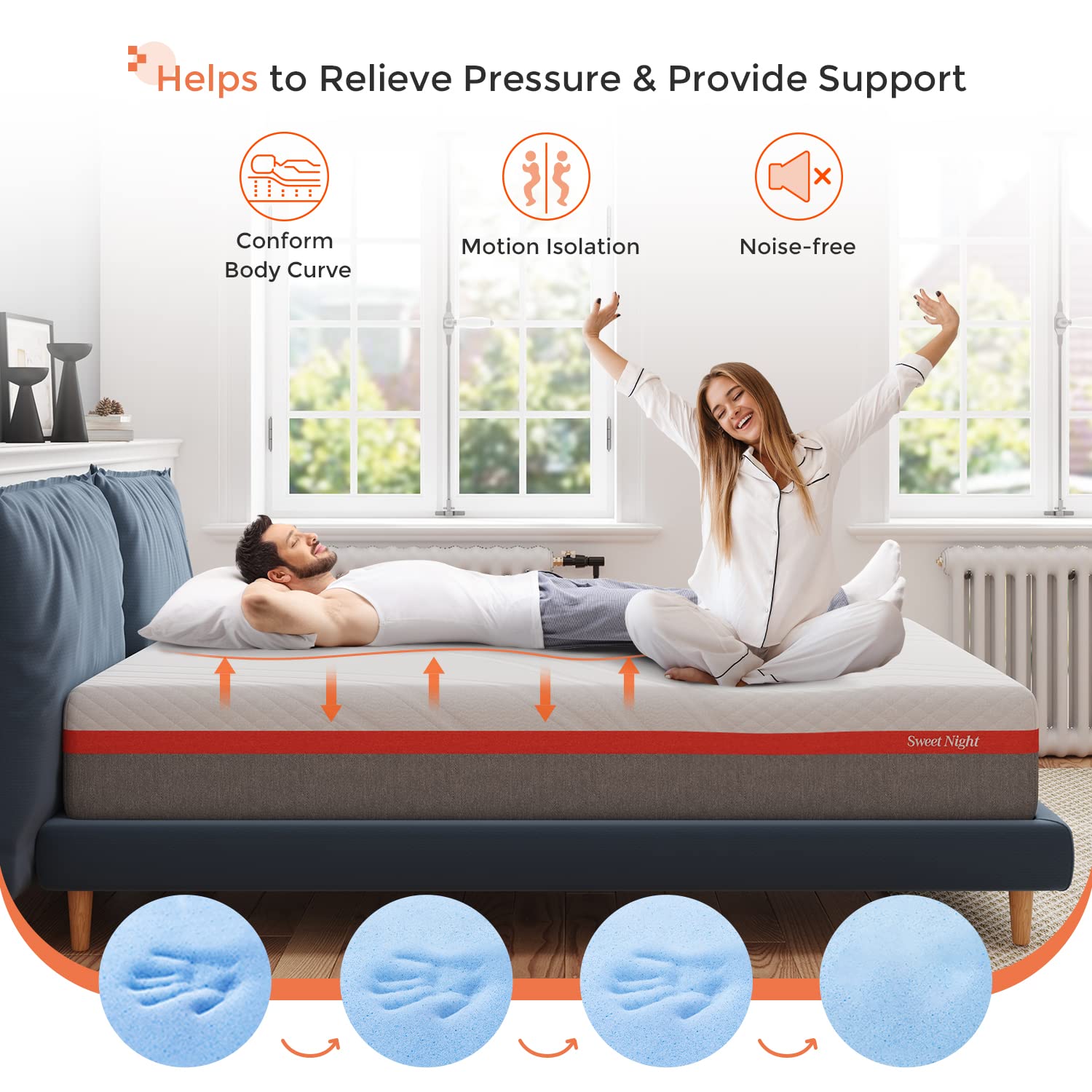 Sweetnight King Mattress, 12 Inch Gel Memory Foam Mattress for Cool Sleep & Pressure Relief, Plush Mattress with Motion Isolation, Clarity,Gray/white