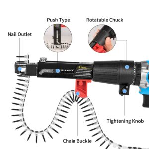 MOUMOUTEN Automatic Chain Nail Gun Adapter, Auto Feed Screw Spike Chain Screw Gun, Drywall Screw Gun for Electric Drill Woodworking Tool Cordless Power Drill Attachment