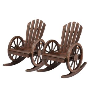 FURNDOOR Wood Rocking Chair Set of 2 - Outside Wagon Rocking Chair 2 PCS, Rustic Front Porch Chairs Single for Patio, Country, Yard