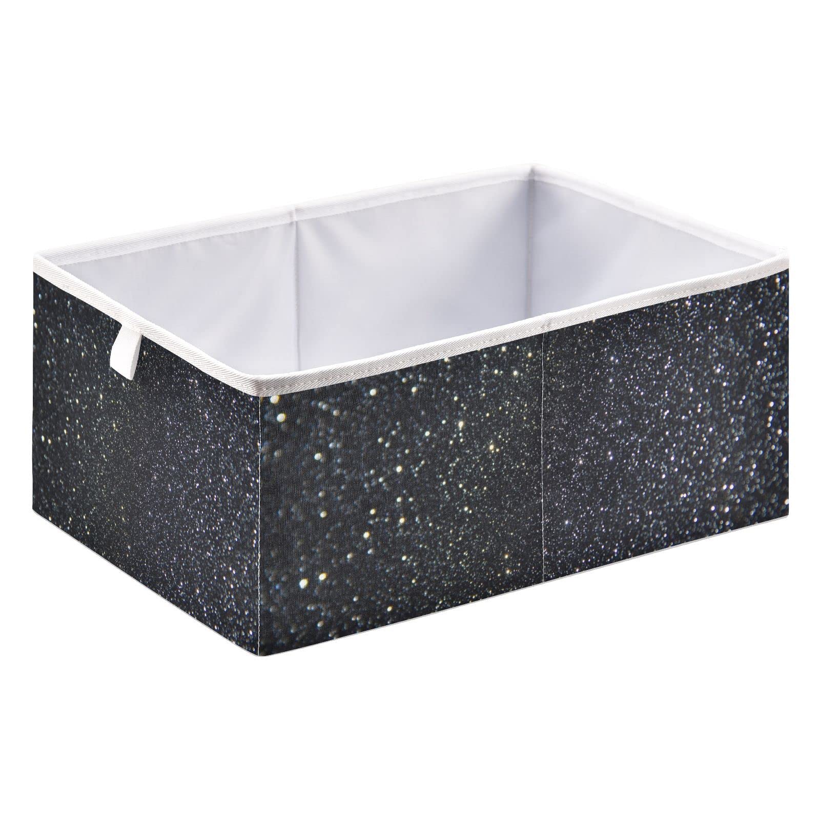 QUGRL Black Metallic Sparkle Storage Bins Organizer Glitter Space Shiny Foldable Clothes Storage Basket Box for Shelves Closet Cabinet Office Dorm Bedroom 15.75 x 10.63 x 6.96 in