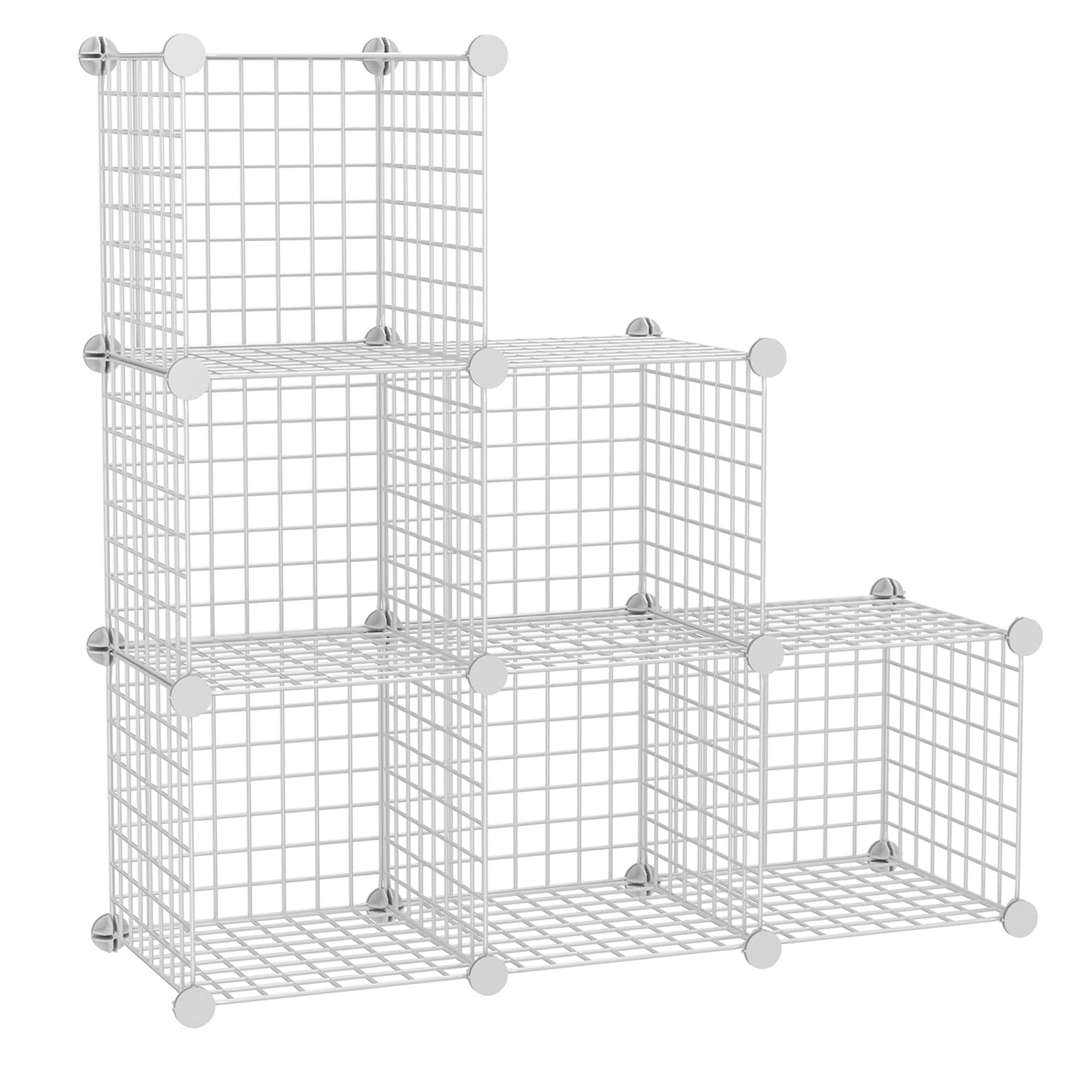 BASTUO Wire Cube Storage, Multipurpose Metal Cube Storage Organizer, Square Wire Storage Cubes (6 Cubes, White)