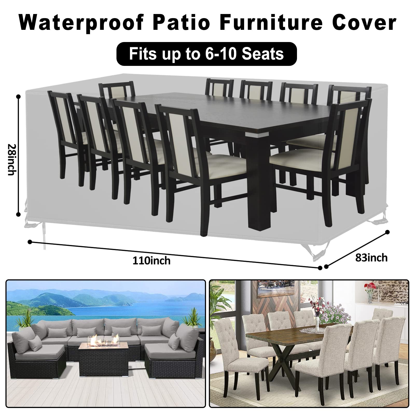 Outdoor Furniture Cover Waterproof, Patio Furniture Covers 137 Inch Large Size Sectional Couch Covers Rectangle Outside Weatherproof for Deck, Lawn and Backyard 137"L X 102"W X 35"H