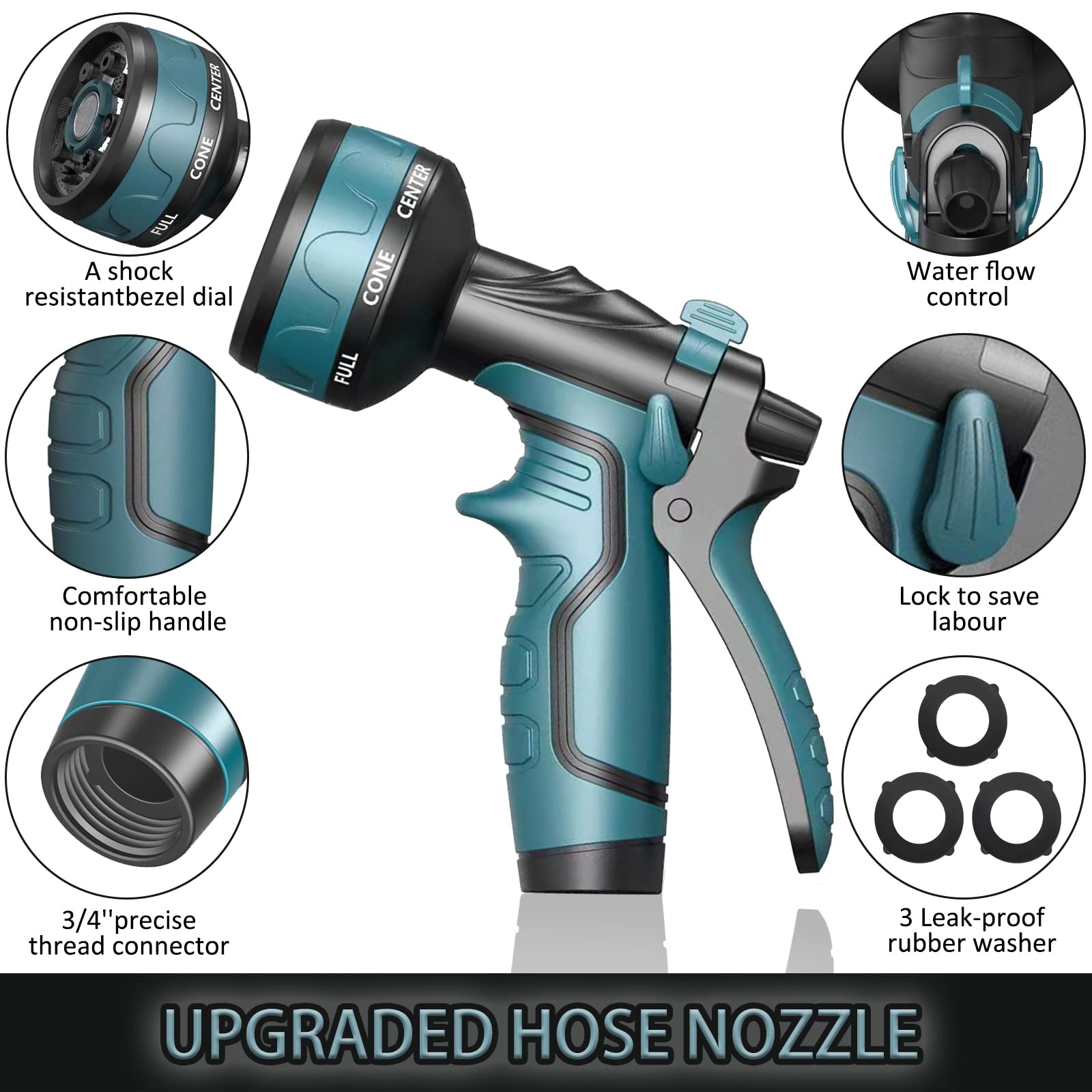 Hose Nozzle,New Upgrade Garden Hose Nozzle,8 Adjustable Watering Patterns Hose Sprayer Nozzle & Water Hose Nozzle, Hose Sprayer Suitable for Watering Plants/Washing Cars/Showering Pets (Blue)