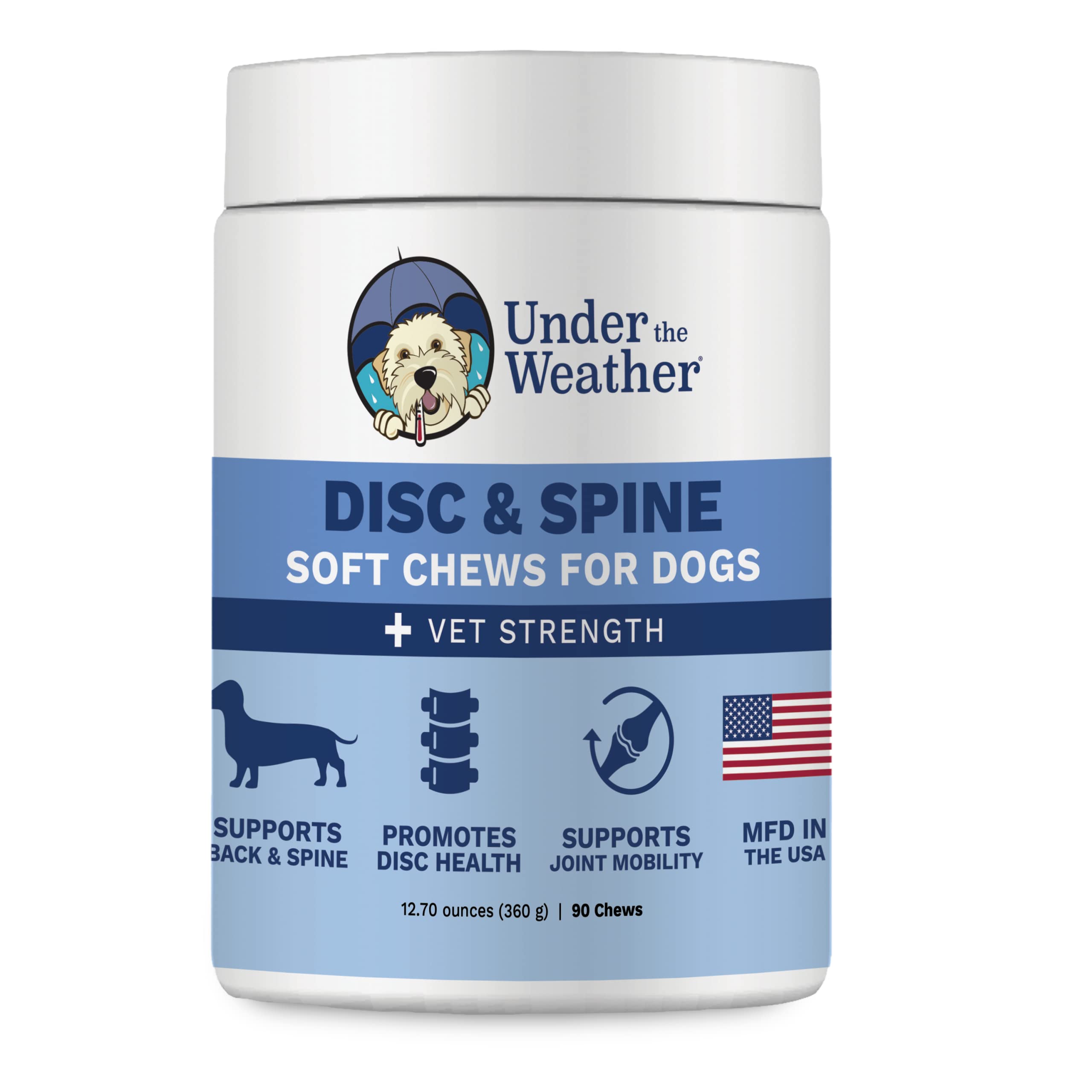 Under The Weather Pet Disc & Spine Health Chews for Dog | Vet Formulated Dog Chews Spinal Disc Support Supplement | Great for Dachshunds & Long Back Breeds with IVDD, Back & Joint Arthritis