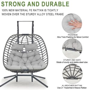 IRONKOM 2 Person Wicker Double Swing Chair with Cushion Grey