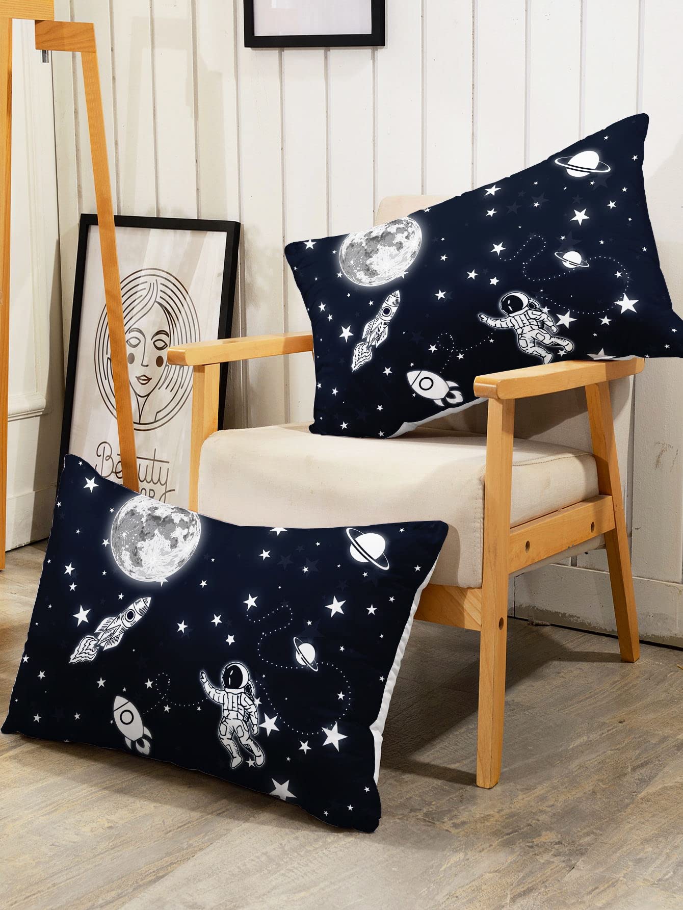 Datura home Astronaut Space Sheet Bedding Set 4Pcs Astronaut Space Rocket Printed Sheet Set with 1 Flat Sheet and 1 Fitted Sheet + 2 Pillowcases for Boys Bedroom(Space Astronaut Twin)