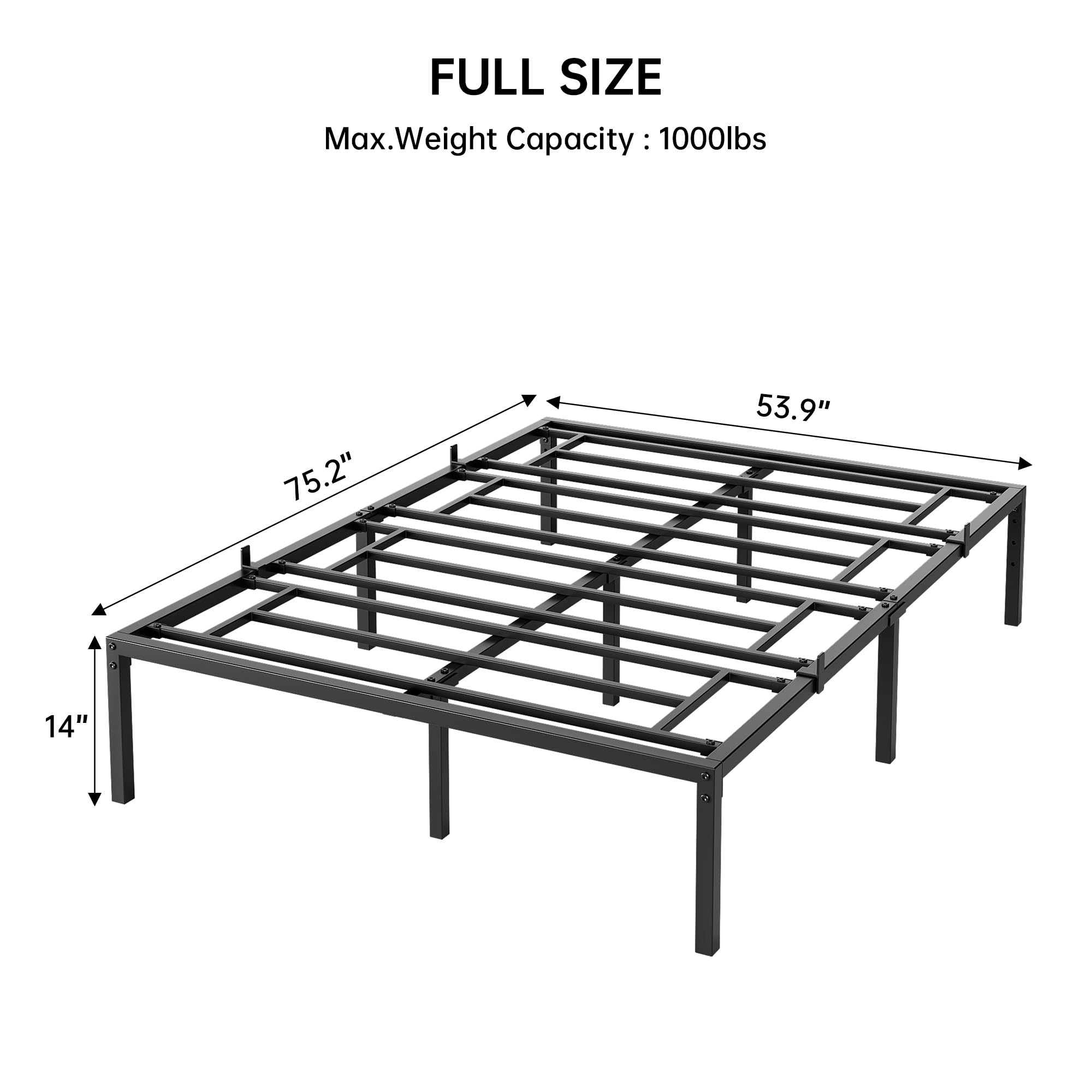 SunnyFurn Full Bed Frame Platform,14 Inch Metal Full Size Bed Frames No Box Spring Needed,Heavy Duty Steel Slat Mattress Foundation,Easy Assembly,No Noise and No Shaking