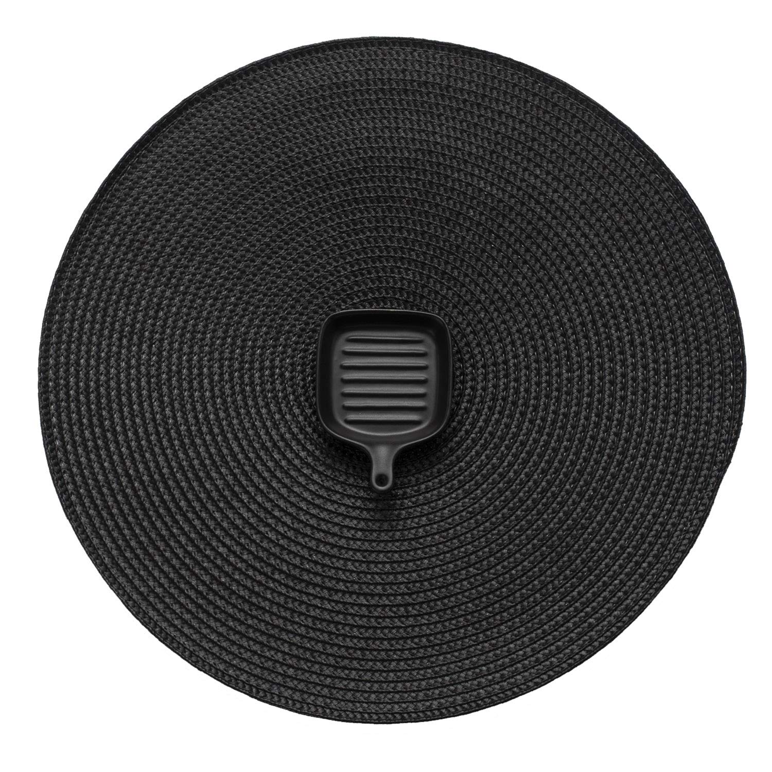 AHHFSMEI Round Braided Placemats Set of 4 Round Table Mats for Dining Tables Natural Woven Heat Resistant Place mats 15 Inch (Black,4)