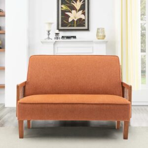 Changjie Furniture Rattan Sofa Small Loveseat Sofa Couch with Arms Upholstered Small Love seat Mini Sofa Couch for Bedroom Living Room Orange