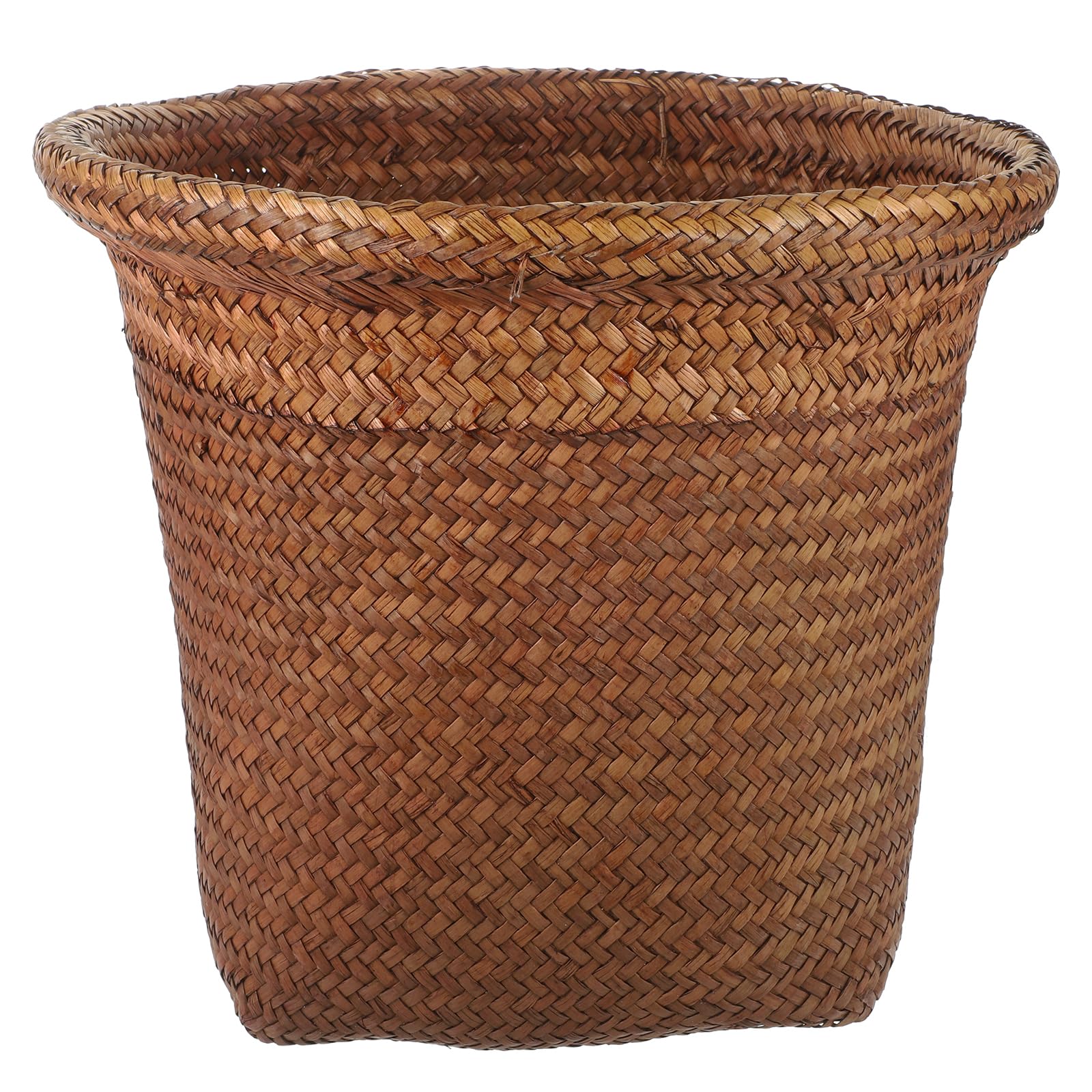 Operitacx Wicker Trash Can, Seagrass Waste Basket, Boho Woven Rubbish Container, Small Storage Bin, Woven Laundry Basket Waste Bin Organizer