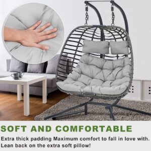 IRONKOM 2 Person Wicker Double Swing Chair with Cushion Grey