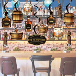 WEEPA 21 Pcs Whiskey Birthday Party Decorations for Men Aged to Perfection Party Supplies Whiskey Party Hanging Swirls Beer Themed Party Decorations for 30th 40th 50th Birthday Decorations