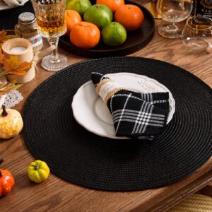 AHHFSMEI Round Braided Placemats Set of 4 Round Table Mats for Dining Tables Natural Woven Heat Resistant Place mats 15 Inch (Black,4)