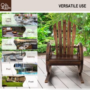 FURNDOOR Wood Rocking Chair Set of 2 - Outside Wagon Rocking Chair 2 PCS, Rustic Front Porch Chairs Single for Patio, Country, Yard