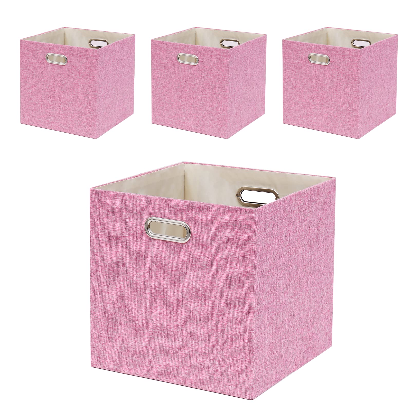 Fboxac Pink Cube Storage Organizer Bins 13x13x13 Inch, 4 Pack Collapsible Organization Baskets with Handles, Thick Fabric Foldable Storage Box, Storage Baskets for Kallax Shelf Bookcase Closet Cabinet