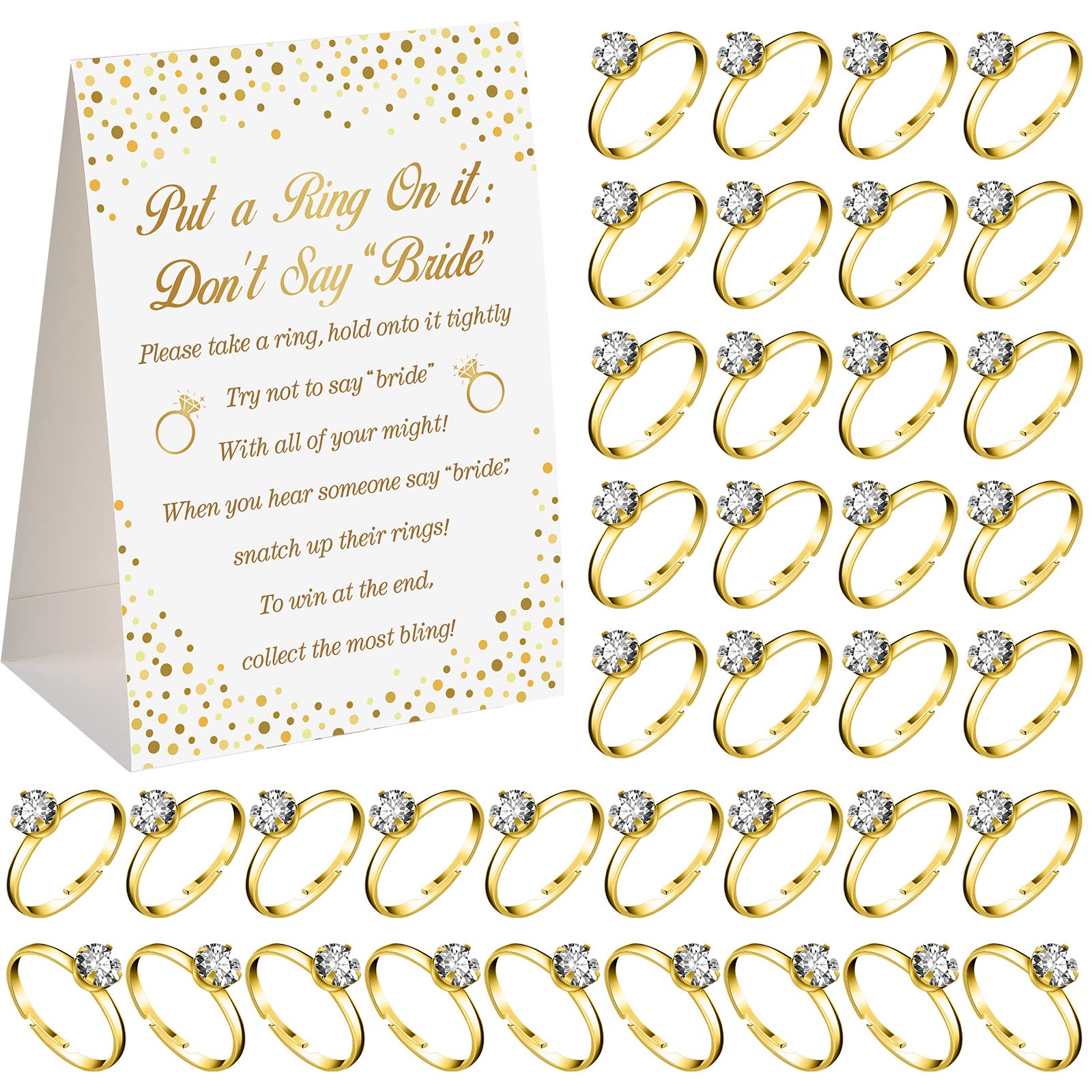 Jetec Put a Ring on It Bridal Shower Game with 100 Fake Rings, Bridal Shower Games Wedding Shower Games Bridal Shower Rings for Games with Not Say Bride Rules Cards for Engagement Party