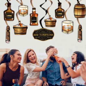 WEEPA 21 Pcs Whiskey Birthday Party Decorations for Men Aged to Perfection Party Supplies Whiskey Party Hanging Swirls Beer Themed Party Decorations for 30th 40th 50th Birthday Decorations