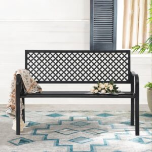 Verano Garden Outdoor Patio Bench Rust-Resistant Metal Park Bench with Armrest, Black Garden Bench for Yard, Porch, Park, Lawn