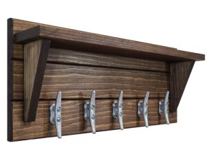 wildwood rustic wall mounted boat cleat coat rack with shelf - entryway shelf perfect touch for your entryway, kitchen, bathroom and more