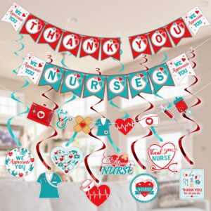 nurse appreciation week party decorations supplies - pre strung nurse day decorations set include 8pcs hanging swirls & 3pcs thank you nurses banners garland for nurse appreciation week parties