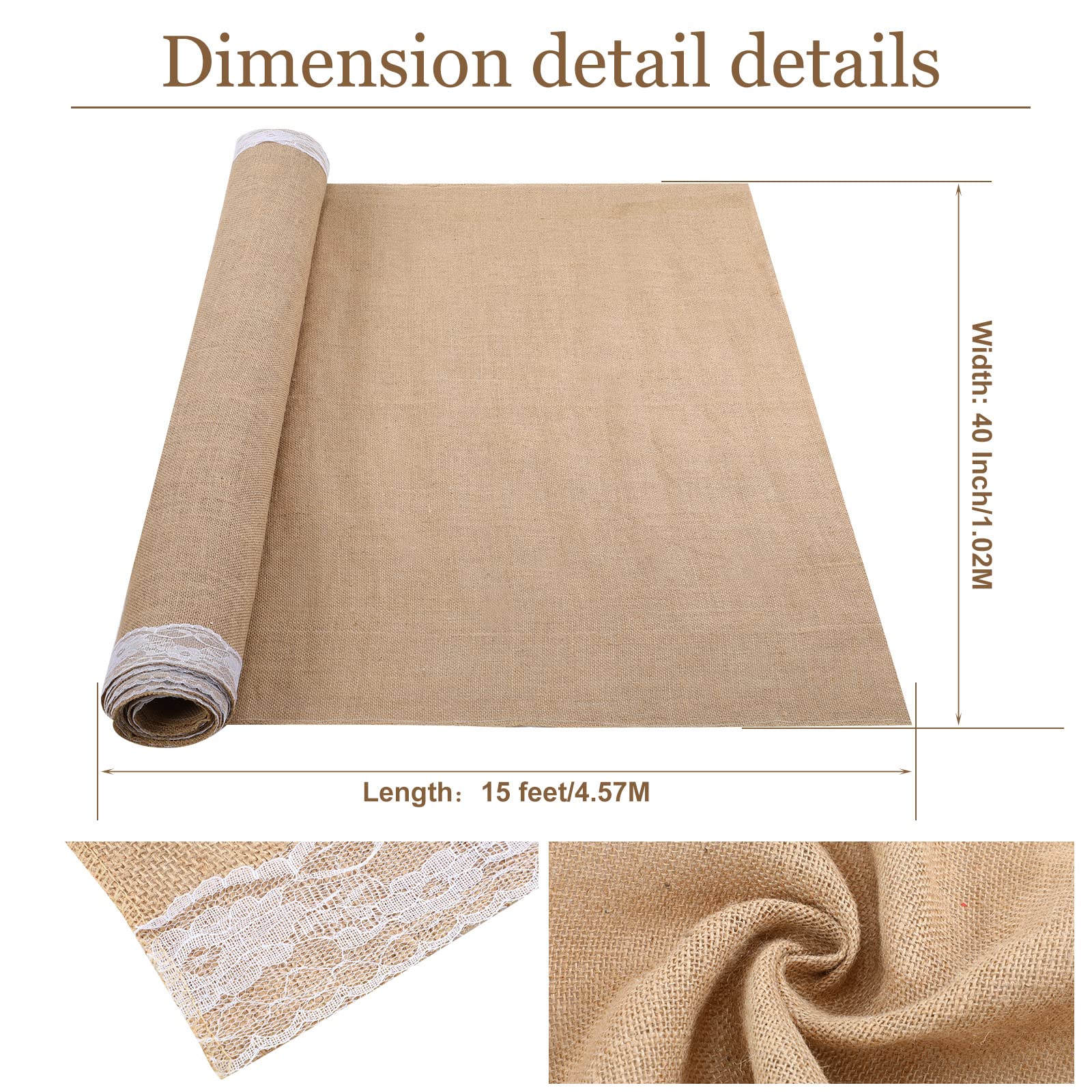 Tudomro Burlap Wedding Aisle Runner for Wedding Ceremony White Lace Wedding Runner Walkway Weddings Carpet Indoor Outdoor Party Event Reception Bridal Shower Ceremony Decorations (40'' x 15 ft)