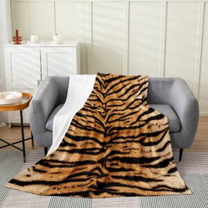 Wild Animal Theme Throw Blanket All Season for Boys Adults Cool Safari Tiger Skin Print Flannel Blanket Lightweight Warm Throw Modern Luxury Fleece Blanket Bedroom Decor Throw