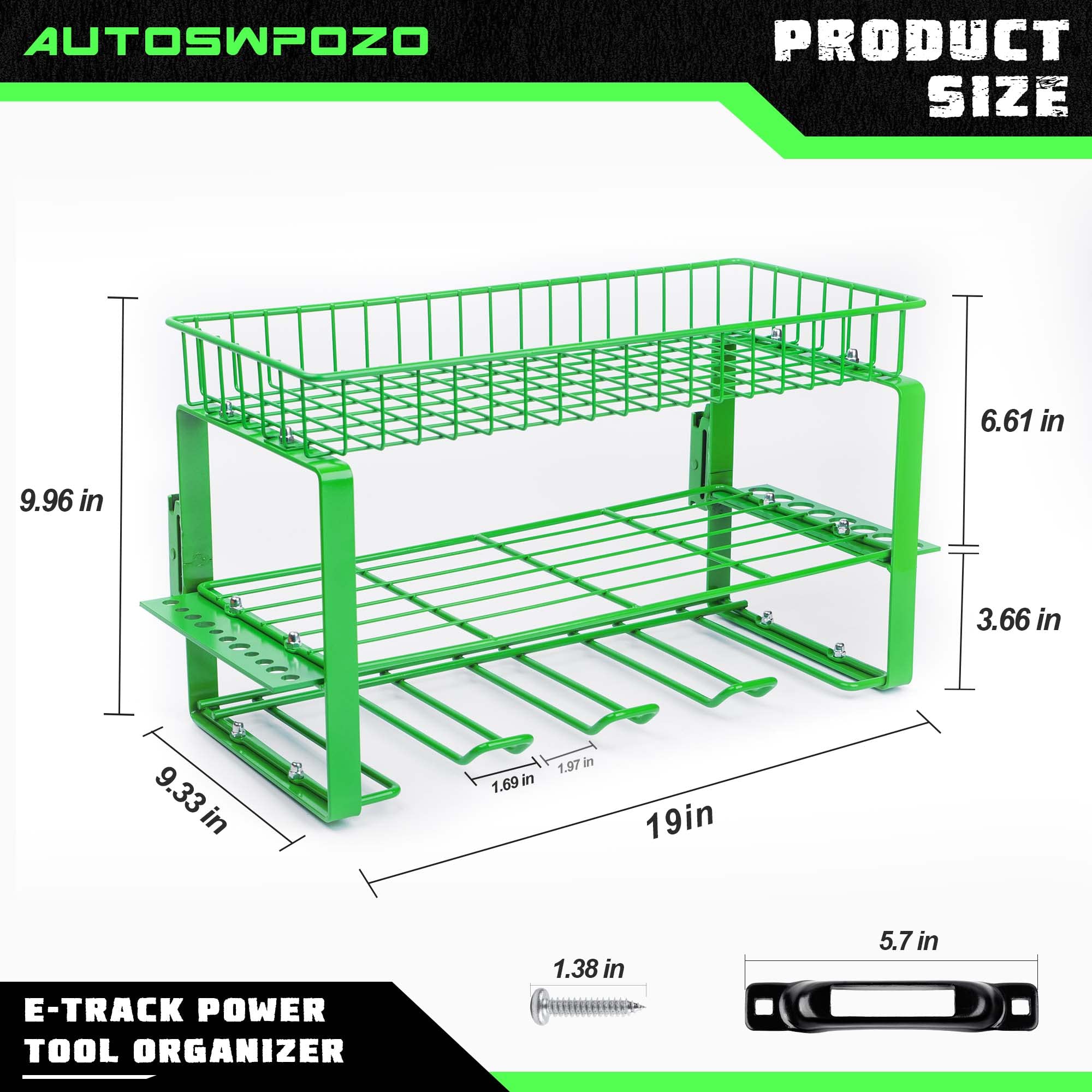 AUTOSwpozo E-Track Power Tool Organizer, Heavy Duty Metal Tool Shelf, Utility Storage Rack in Trailers, Garages and Trucks with E-Track (Green)