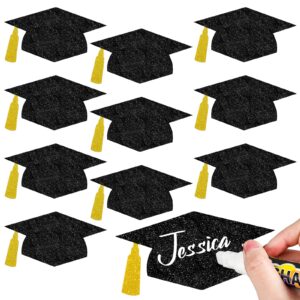 whaline 50pcs grad caps cutouts glitter black graduation hat cutouts 5.7 inch grad cap cut-outs confetti table decor with 100pcs glue points for high school college graduation party supplies