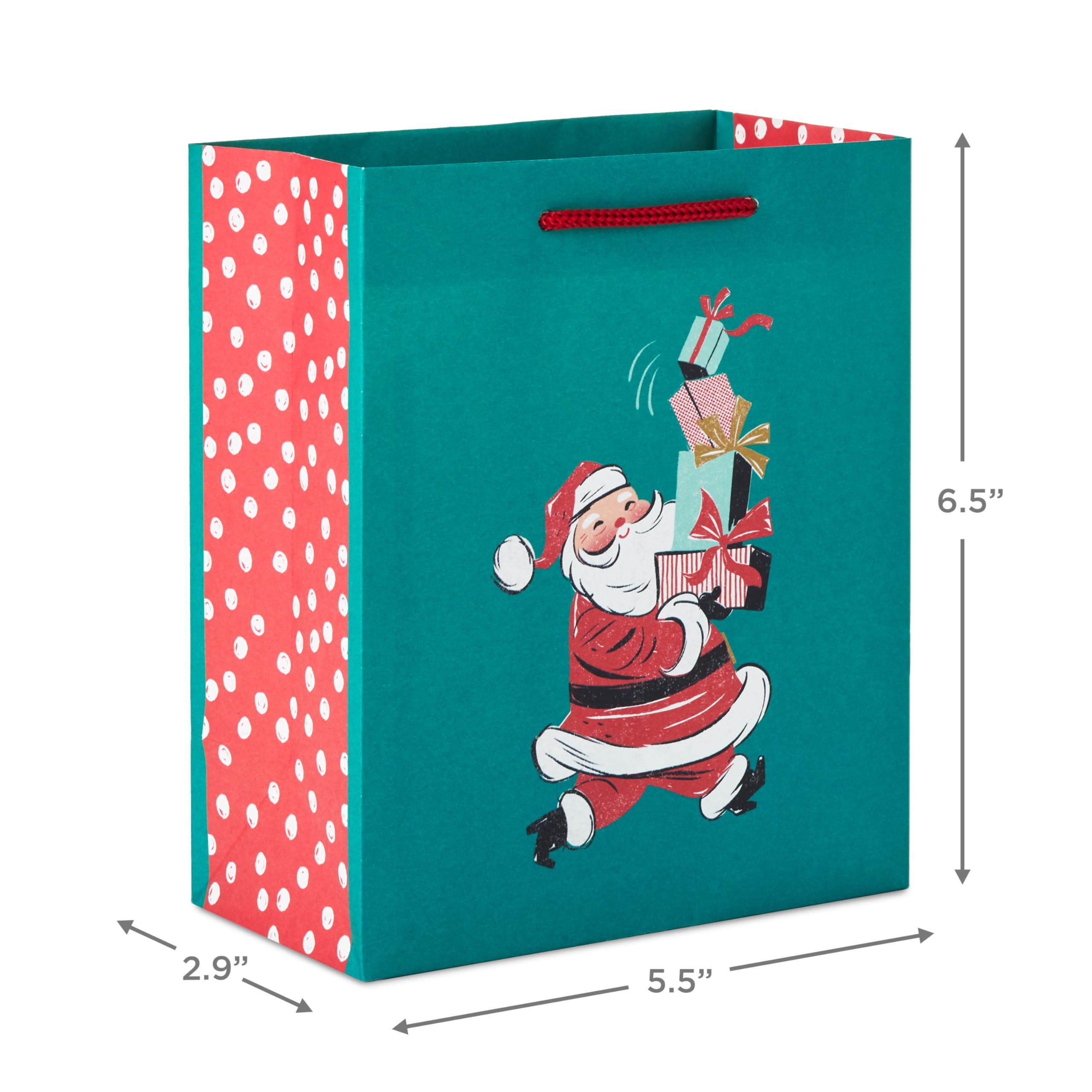 Hallmark 6" Small Vintage Christmas Gift Bag Bundle (6 Bags: Retro Santa, Snowmen, Red, Green and White Stripes) for Gift Cards, Party Favors, Treat Bags, Teacher Presents