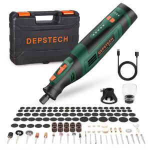 depstech cordless rotary tool kit, 8v 2.0ah rechargeable battery, 30000rpm 5-speed multi power carving tools, 127pcs accessories, shield attachment, cutting/drilling guide for handmade/diy creations