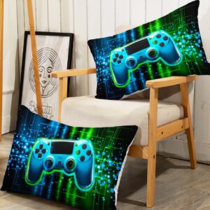 Datura home Video Gamer Sheet Set 4Pcs Kids Green Black Gamepad Modern Gamer Gaming Printed Sheet Set with 1 Flat Sheet and 1 Fitted Sheet + 2 Pillowcases for Boys(Gamepad Twin)