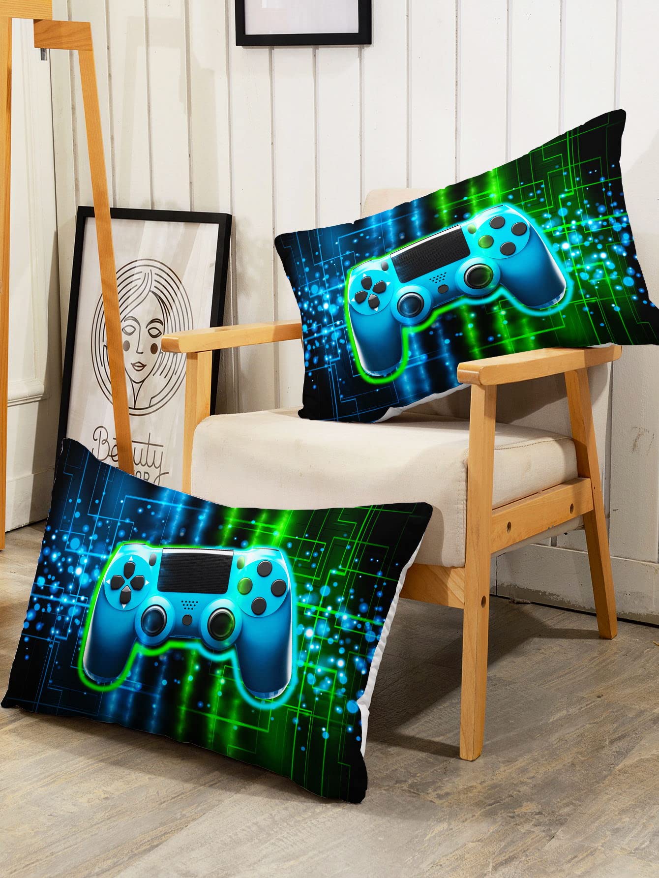 Datura home Video Gamer Sheet Set 4Pcs Kids Green Black Gamepad Modern Gamer Gaming Printed Sheet Set with 1 Flat Sheet and 1 Fitted Sheet + 2 Pillowcases for Boys(Gamepad Twin)