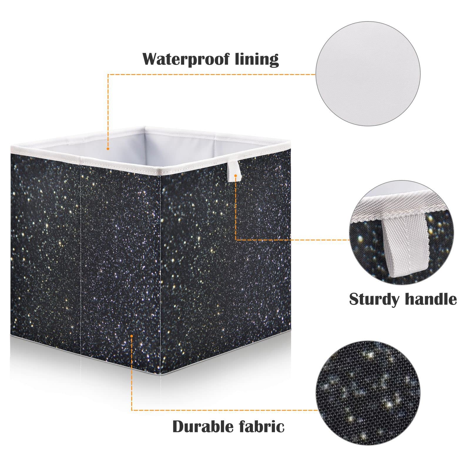 QUGRL Black Metallic Sparkle Storage Bins Organizer Glitter Space Shiny Foldable Clothes Storage Basket Box for Shelves Closet Cabinet Office Dorm Bedroom 15.75 x 10.63 x 6.96 in