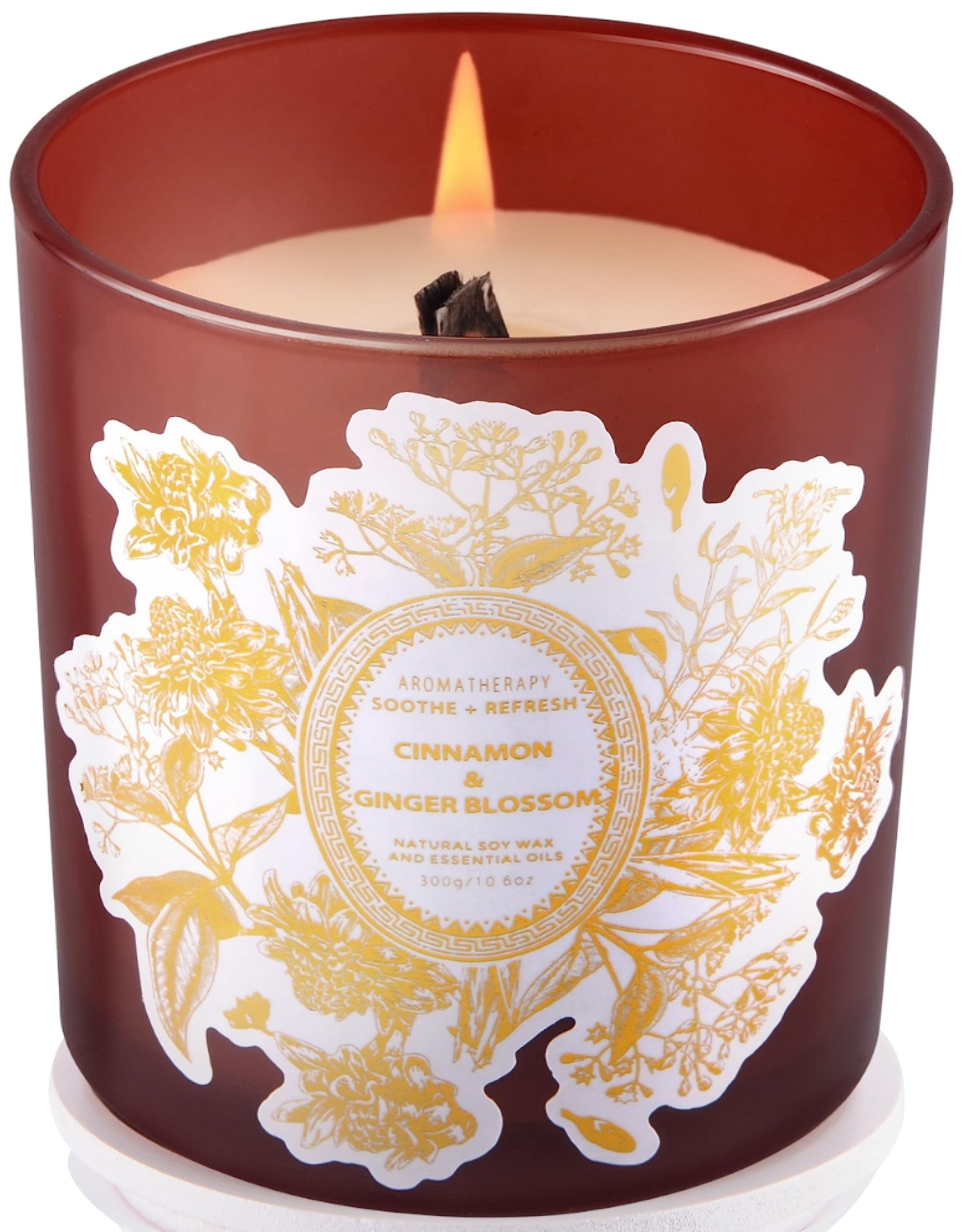 Cinnamon Ginger Blossom Wood Wick Scented Candle | Big Candle for Home Decor 10.6 oz Scented Soy Candle, Relaxing Candles for Women and Men, Aromatherapy Candle Gift