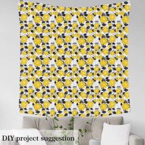 Yellow Flowers Fabric by The Yard,Black and White Leaves Plant Upholstery Fabric for Chairs Sofa,Geometric Line Floral Waterproof Fabric for Upholstery and Home DIY Projects,1 Yard