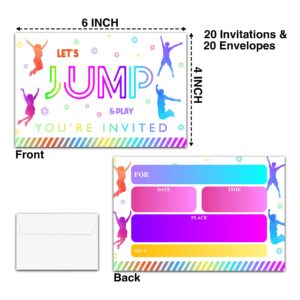 ISOVF 4" x 6" Rainbow Jump Birthday Party Invitation Cards With Envelopes (20 Sets) - Trampoline Bounce House Party Invites - C05