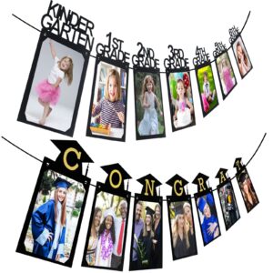 FOIMAS 2pcs Graduation Photo Banner,5x7 Inch Congrats Grad Photo Banner Kindergarten to 12th Grade Picture Hanging Garland for 2024 Graduation Party Supplies