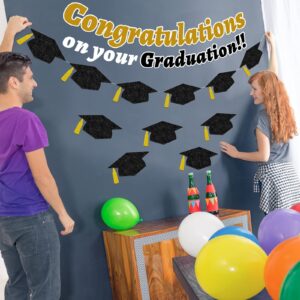 Whaline 50Pcs Grad Caps Cutouts Glitter Black Graduation Hat Cutouts 5.7 Inch Grad Cap Cut-Outs Confetti Table Decor with 100Pcs Glue Points for High School College Graduation Party Supplies