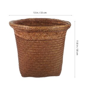 Operitacx Wicker Trash Can, Seagrass Waste Basket, Boho Woven Rubbish Container, Small Storage Bin, Woven Laundry Basket Waste Bin Organizer