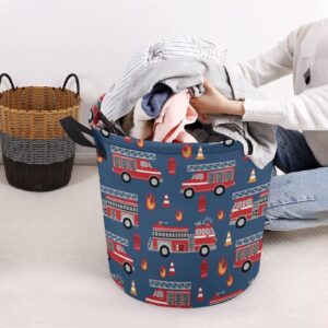 Red Fire Trucks Laundry Hamper Basket Bags Collapsible Waterproof Clothes Bag Washing Bin with Handles Easy Storage for Bedroom Dorm Bathroom And Living Room,Toy Organizer