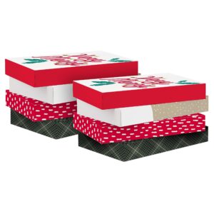 Hallmark Large Christmas Gift Boxes with Lids (8 Sweater Boxes, Rustic Santa, Plaid, "Very Merry," Red with White Speckles) for Christmas, Holiday Parties, Hostess Gifts