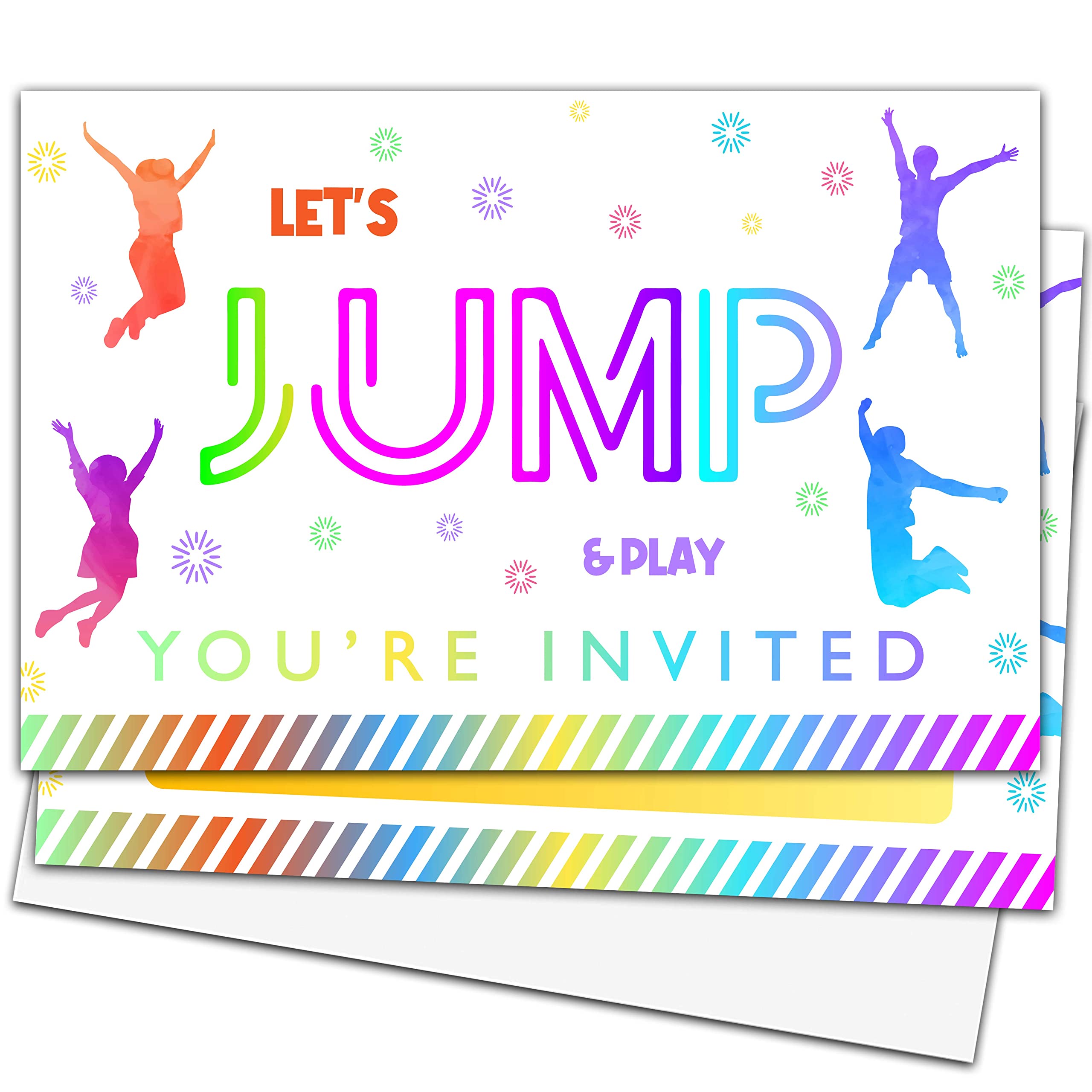 ISOVF 4" x 6" Rainbow Jump Birthday Party Invitation Cards With Envelopes (20 Sets) - Trampoline Bounce House Party Invites - C05