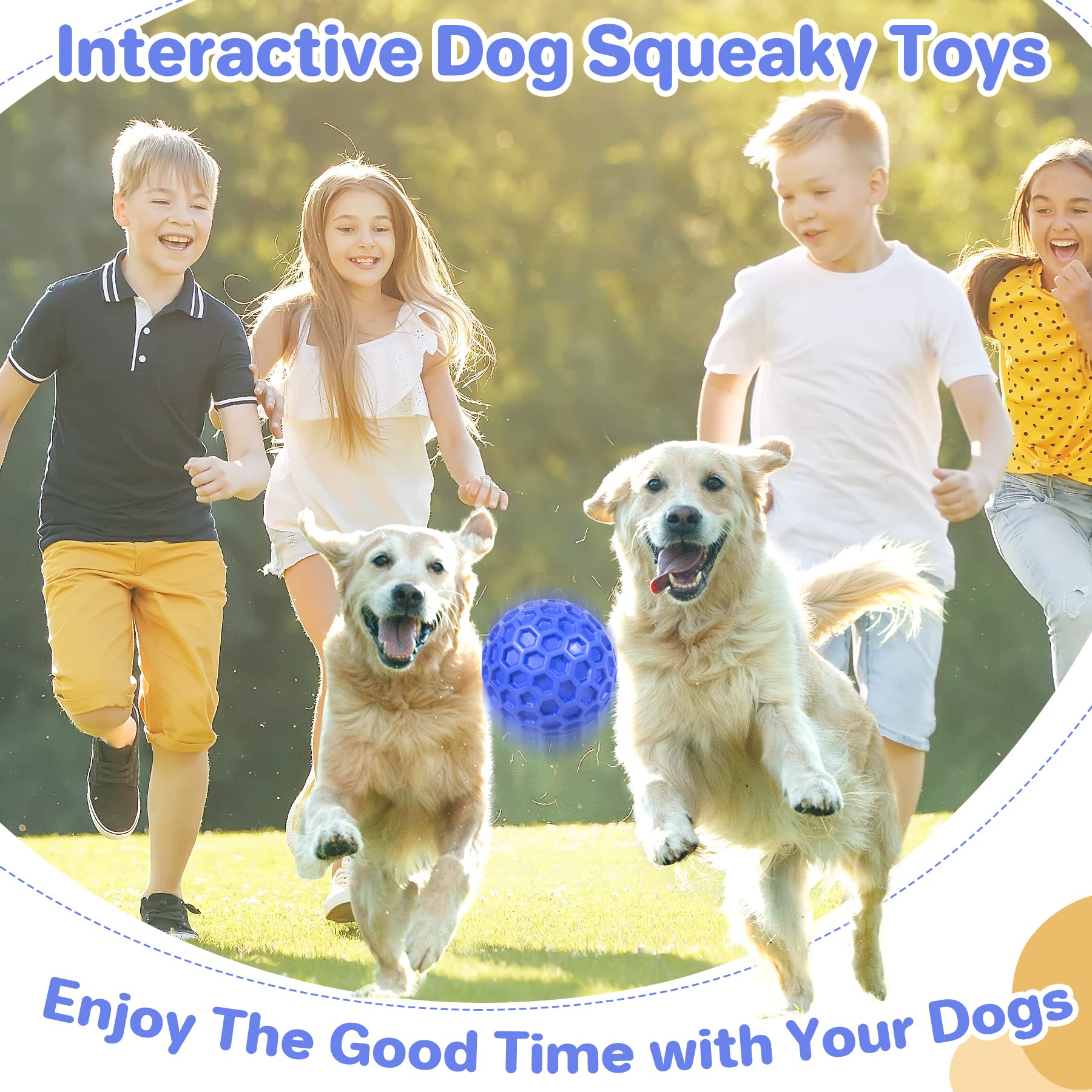 DISSKNIC Indestructible Squeaky Dog Ball, Relieves Anxiety, Cleans Teeth, Interactive Chew Toy for Aggressive Chewers, Dog Toy for Large Breeds, Outdoor Waterproof